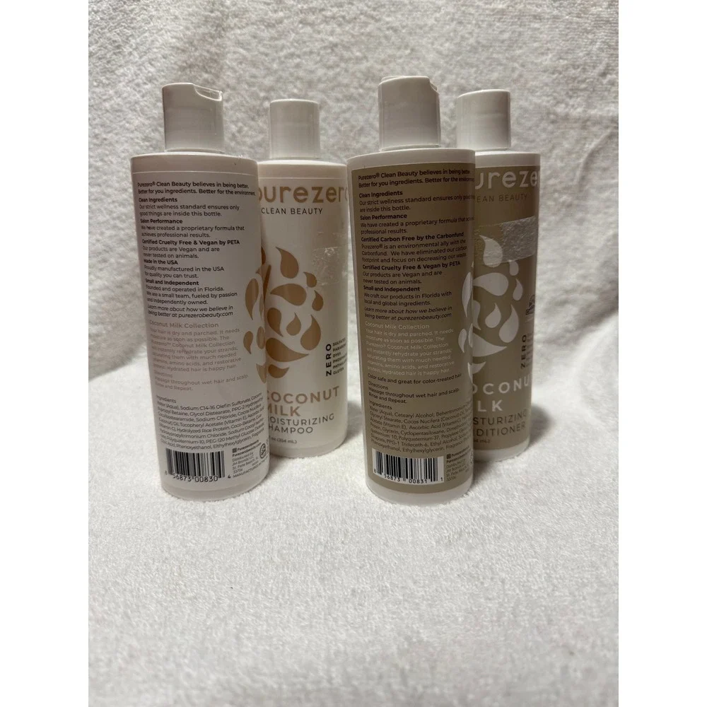 Purezero Clean Beauty Coconut Milk Moisturizing Shampoo Conditioner 4 Pack 12oz